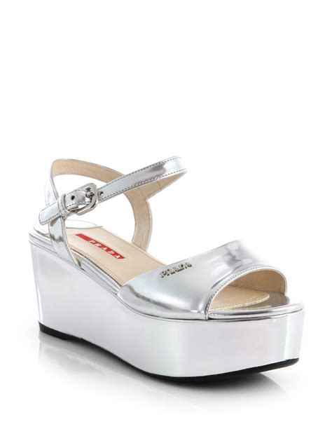 prada silver wedge sandals|prada ankle strap platform sandals.